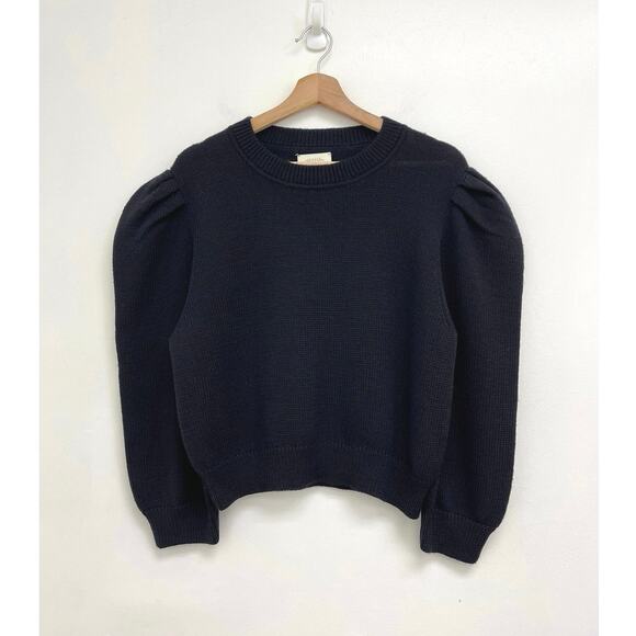 Jessie Loeffler Randall Puff Sleeve Highland Wool Crop Crew Neck Sweater Medium - Picture 1 of 8